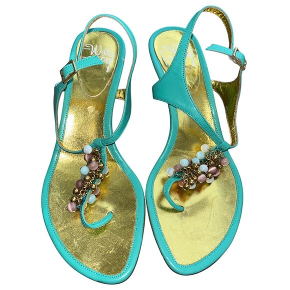 Will's Fancy Made In Italy Beaded Kitten Heels-Turquoise Leather, Size 7M - Picture 5 of 12